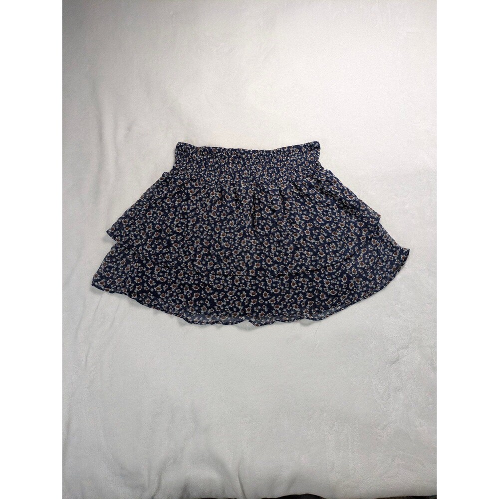 Garage Floral Smocked Tiered Mini Skirt - Size Large - Navy Ditsy Print Lined